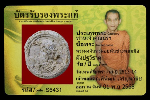 พระผงจันทร์ลอยหันข้างพนมมือ ฝังปฐวีธาตุ
