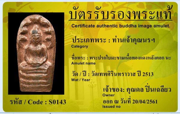 พระนาคปรกใบมะขามหลังตอก นะ เนื้อทองแดง