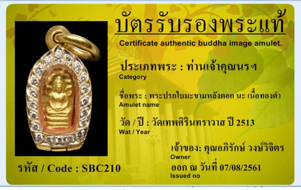 พระนาคปรกใบมะขามหลังตอก นะ เนื้อทองคำ