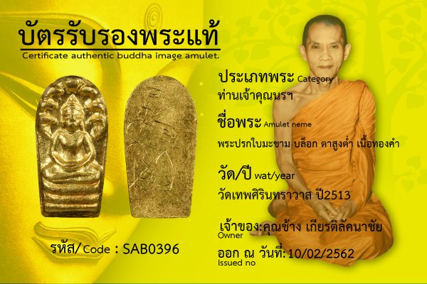 พระปรกใบมะขาม บล็อก ตาสูงต่ำ เนื้อทองคำ