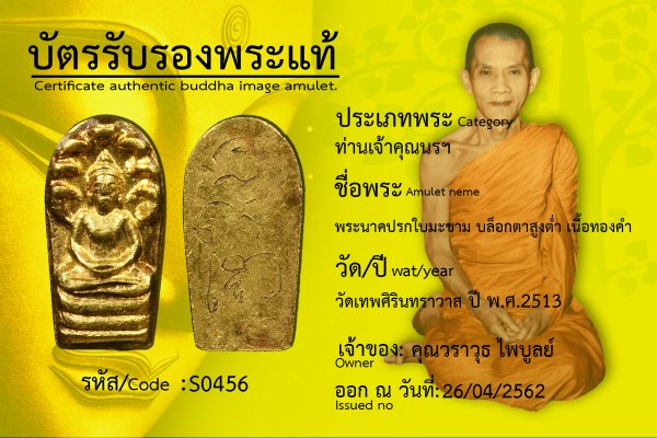 พระนาคปรกใบมะขาม บล็อกตาสูงต่ำ เนื้อทองคำ