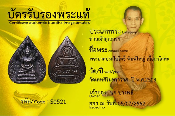 พระนาคปรกใบโพธิ์ พิมพ์ใหญ่ เนื้อนวโลหะ 