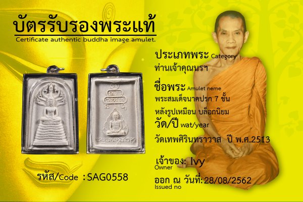 พระสมเด็จนาคปรก7ชั้น  หลังรูปเหมือน บล็อกนิยม