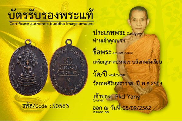 เหรียญนาคปรกจเร บล็อกหลังเรียบ