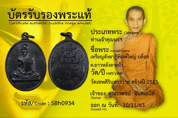 เหรียญสังฆาฏิพิมพ์ใหญ่ บล็อก ต.ยาวหลังลายผ้า