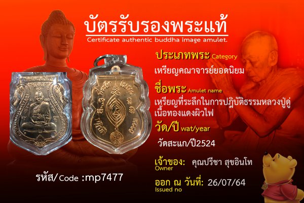 เหรียญที่ระลึกในการปฎิบัติธรรม หลวงปู่ดู่ เนื้อทองแดง ผิวไฟ