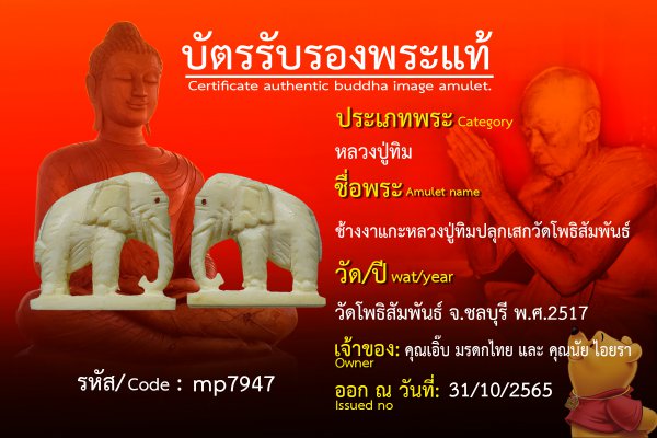 ช้างงาแกะหลวงปู่ทิมปลุกเสกวัดโพธิสัมพันธ์