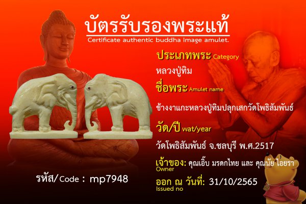 ช้างงาแกะหลวงปู่ทิมปลุกเสกวัดโพธิสัมพันธ์