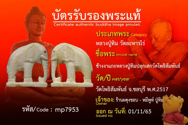 ช้างงาแกะหลวงปู่ทิมปลุกเสกวัดโพธิสัมพันธ์