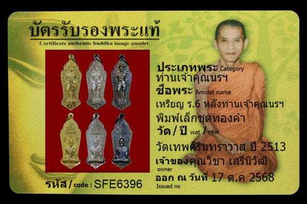เหรียญ ร.6 หลังท่านเจ้าคุณนรฯ พิมพ์เล็กชุดทองคำ